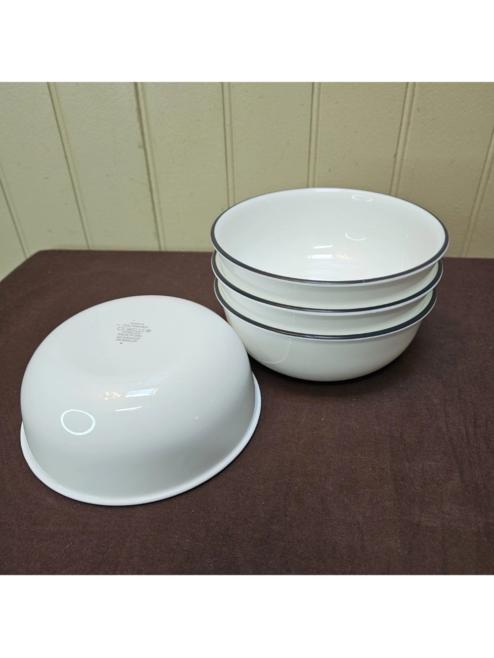 Vtg Corelle off white with black trim Bowls- Set of 6 brand new never used